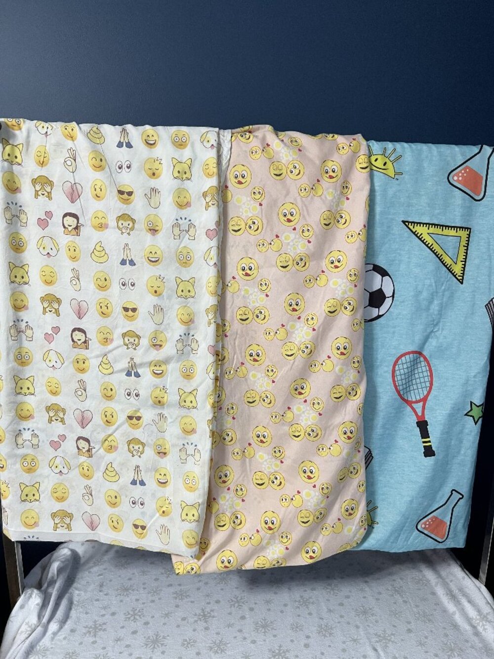 3 Kids' Twin Top Sheets Emoji, Smiley Faces & Sports-Science